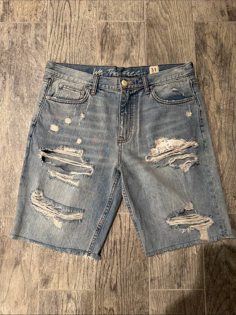 We The Free Light Blue Distressed Denim Shorts